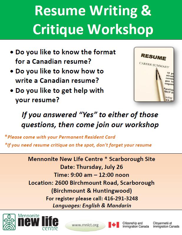 Resume Writing & Critique Workshop – MNLCT