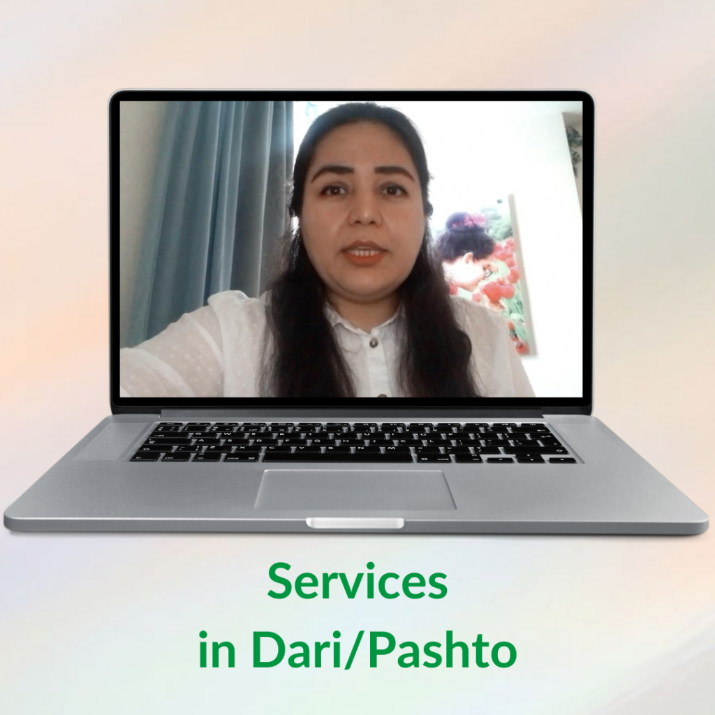 A woman is discussing MNLCT services in Dari/Pashto